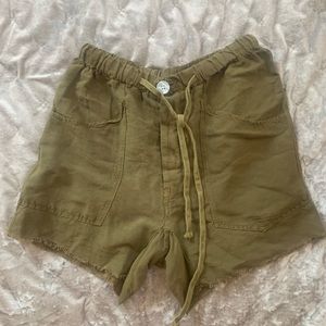 Free People Linen Cargo Shorts (Olive Green)